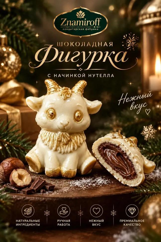  Шоколад фигурный "Мультяшный козлик" белый шоколад с начинкой нутелла(блок 5шт по 70г) в Елабуге